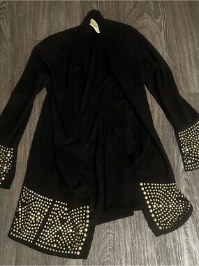 Vocal Black Open Cardigan with Embroidered Label